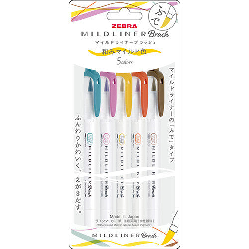 Zebra - Set 5 Marcadores Punta Pincel - MILDLINER - Soothing