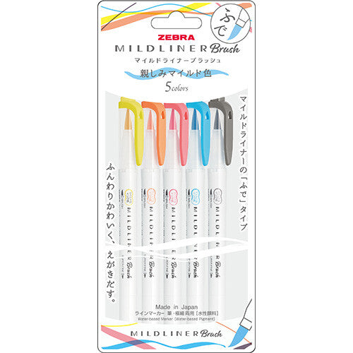 ZEBRA - Set 5 Marcadores Punta Pincel - MILDLINER - Friendly
