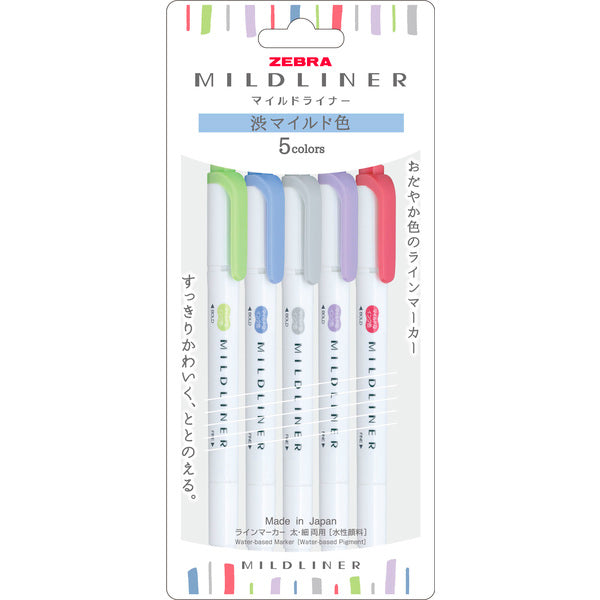 Zebra - Set 5 Marcadores Punta Doble - MILDLINER - Astringent