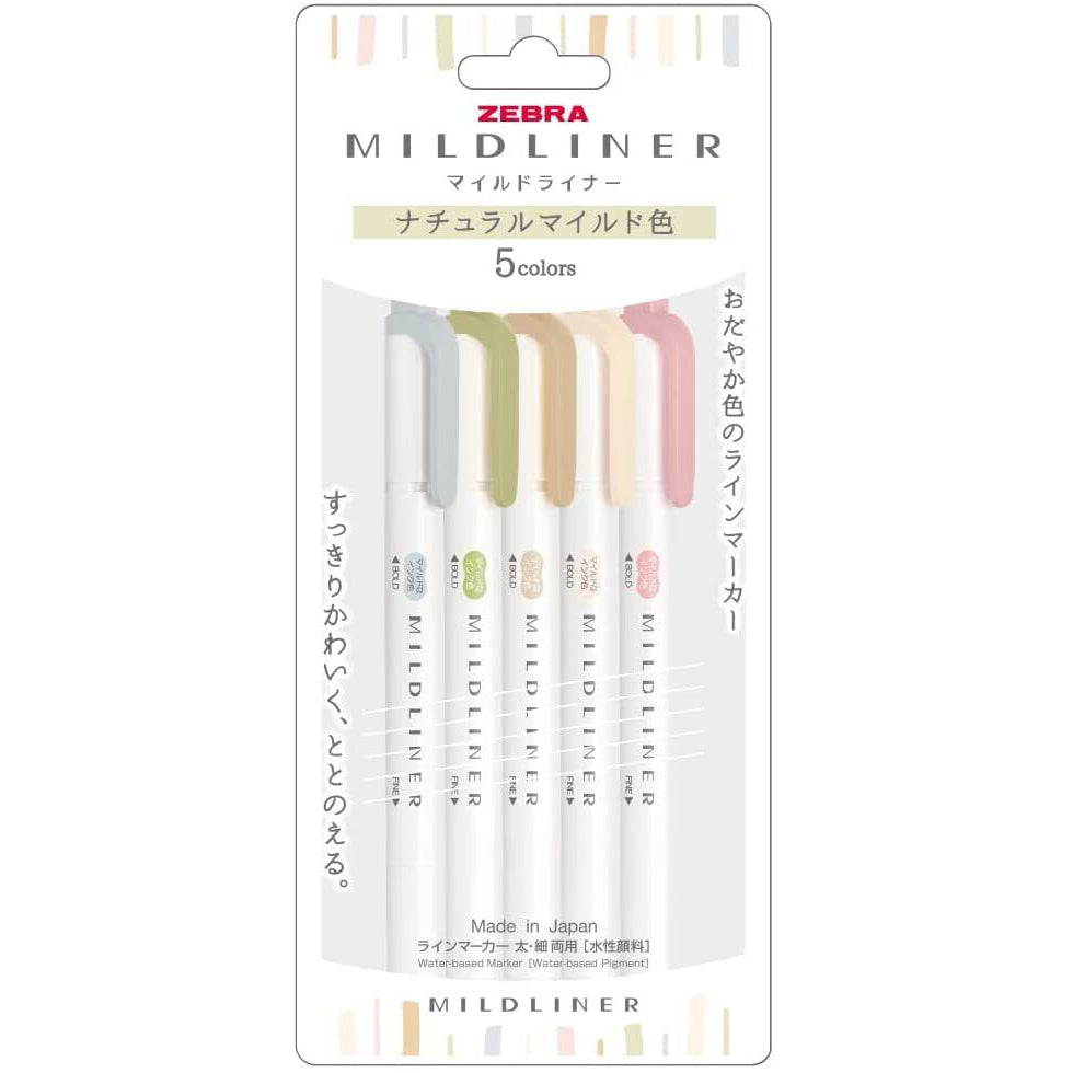 Zebra - Set 5 Marcadores Punta Doble - MILDLINER - Natural
