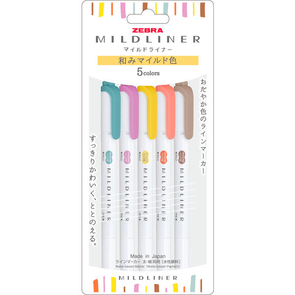 Zebra - Set 5 Marcadores Punta Doble - MILDLINER - Soothing
