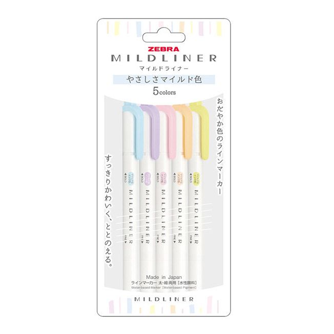 Zebra - Set 5 Marcadores Punta Doble - MILDLINER - Gentle