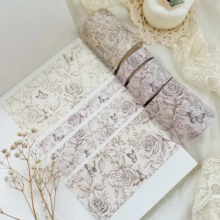Leela Journals - Washi Tape 15mm - White Rose & Butterflies