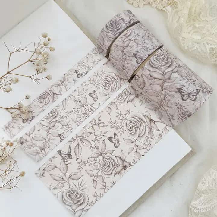 Leela Journals - Washi Tape 15mm - White Rose & Butterflies