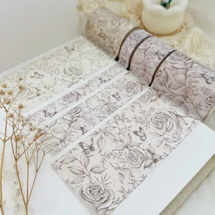 Leela Journals - Washi Tape 60mm - White Rose & Butterflies