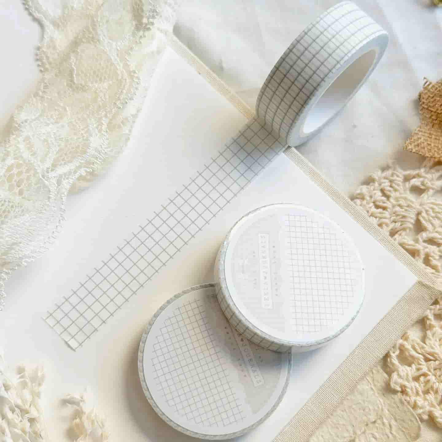 Leela Journals - Washi Tape 15mm - White Sage Green Grid