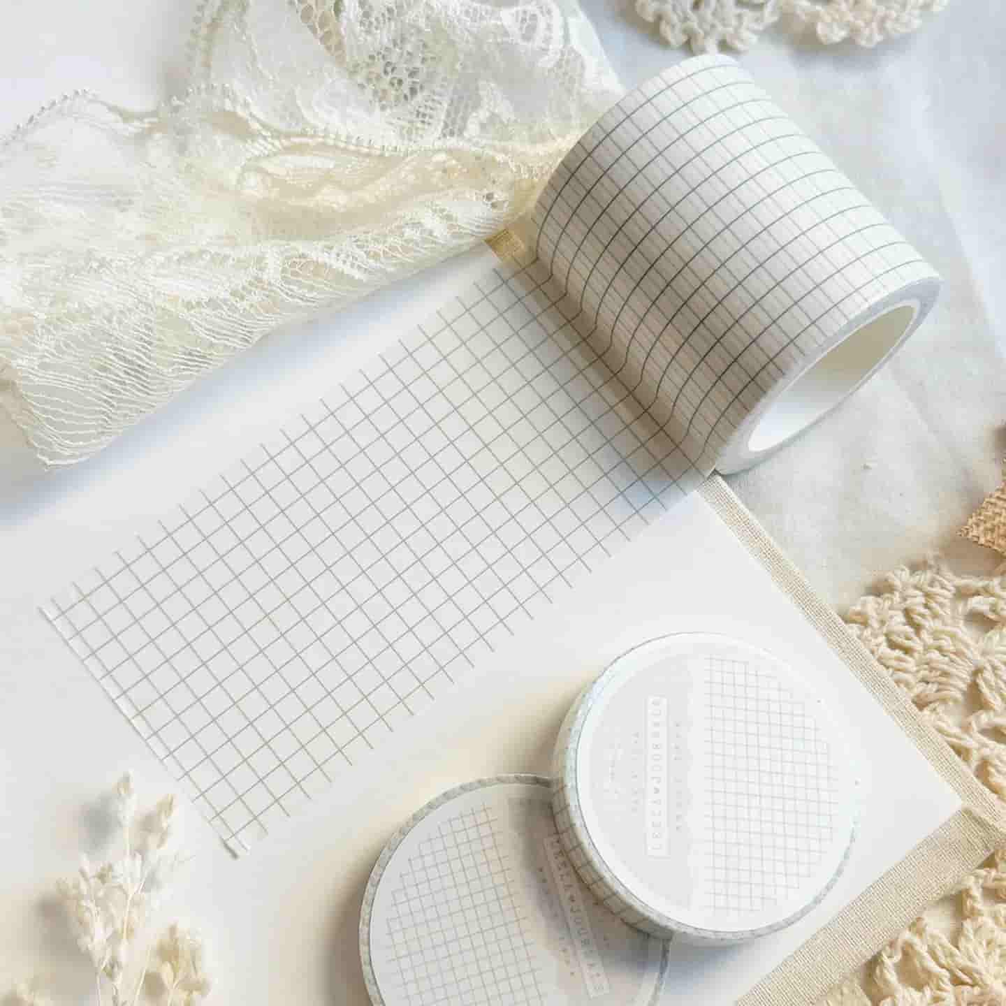 Leela Journals - Washi Tape 50mm - White Sage Green Grid