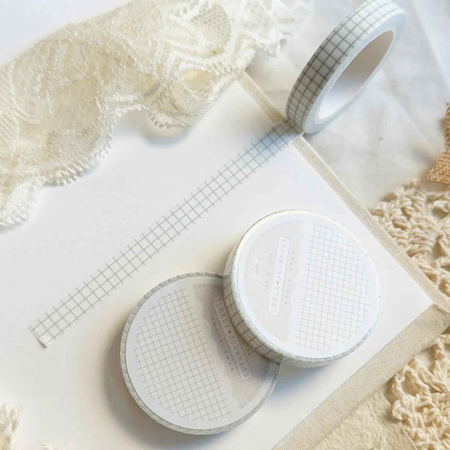 Leela Journals - Washi Tape 8mm - White Sage Green Grid