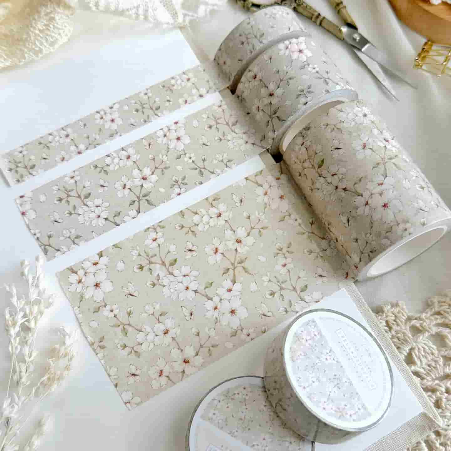 Leela Journals - Washi Tape 60mm - Beige Sakura Floral