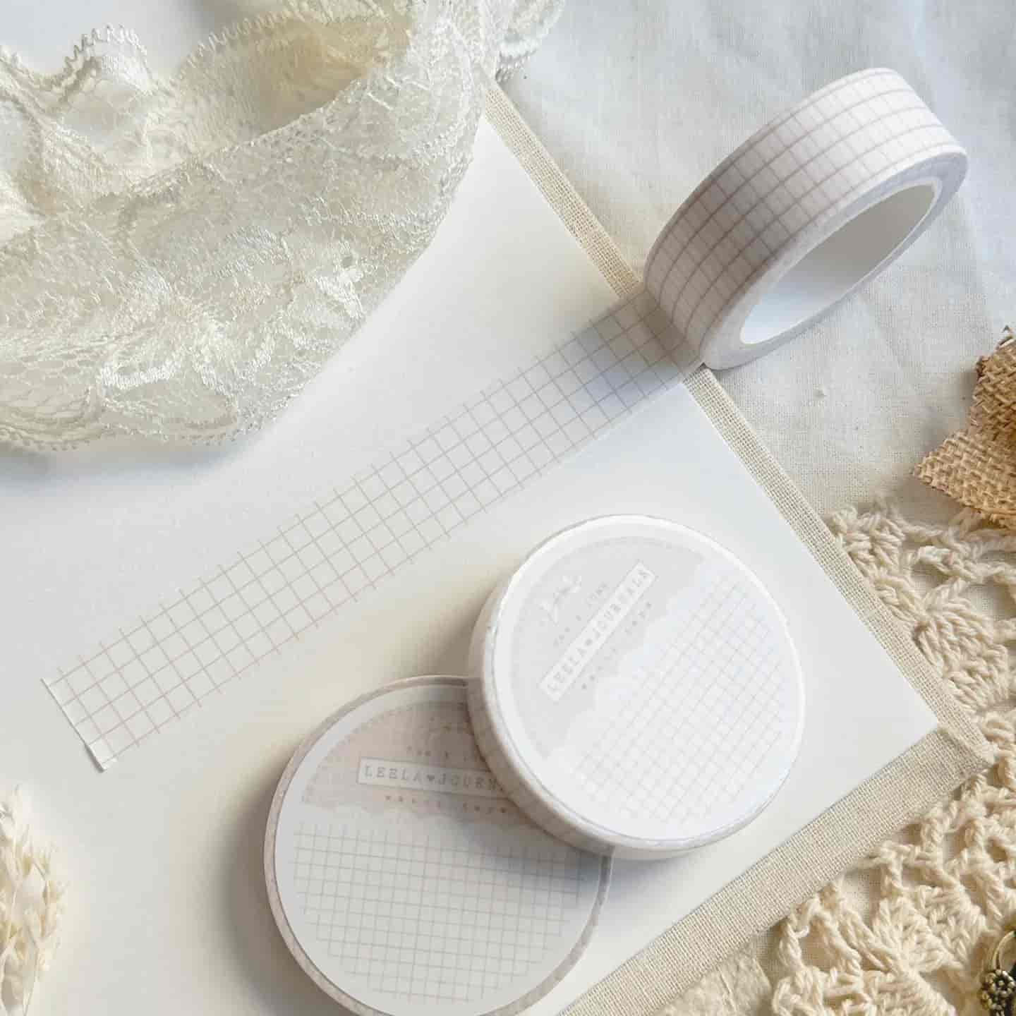 Leela Journals - Washi Tape 15mm - White Salmon Pink Grid