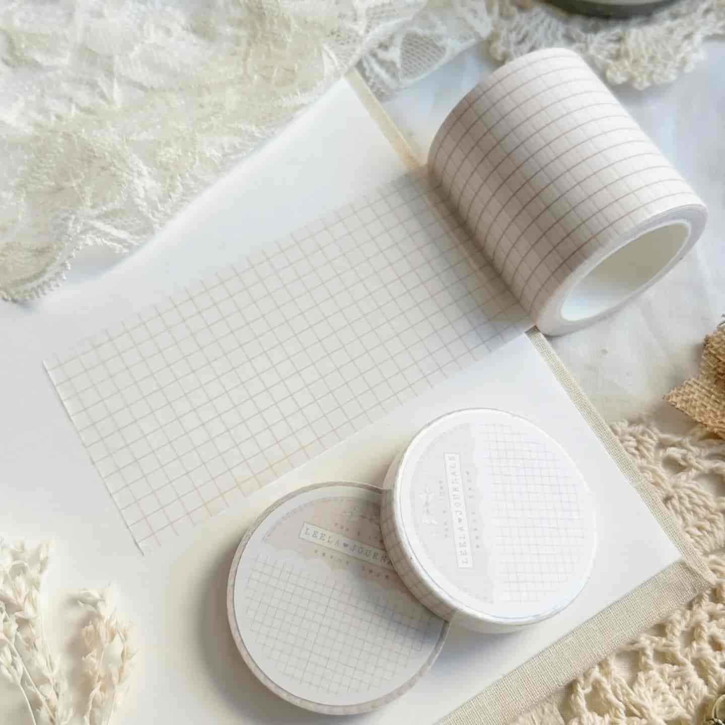 Leela Journals - Washi Tape 50mm - White Salmon Pink Grid