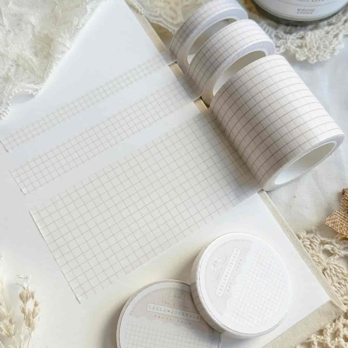 Leela Journals - Washi Tape 15mm - White Salmon Pink Grid