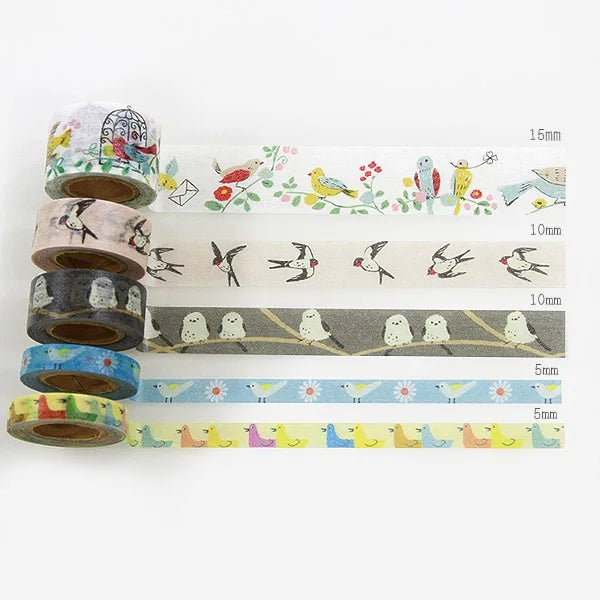 Shinzi Katoh - Cajita 5 Washi Tape Pequeños - Birds