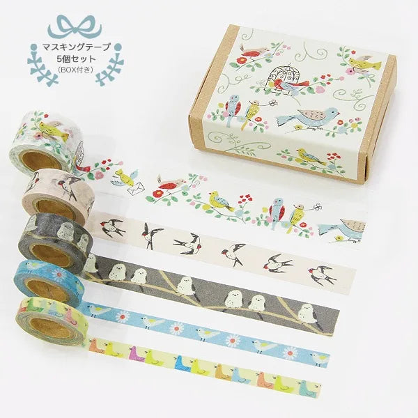 Shinzi Katoh - Cajita 5 Washi Tape Pequeños - Birds