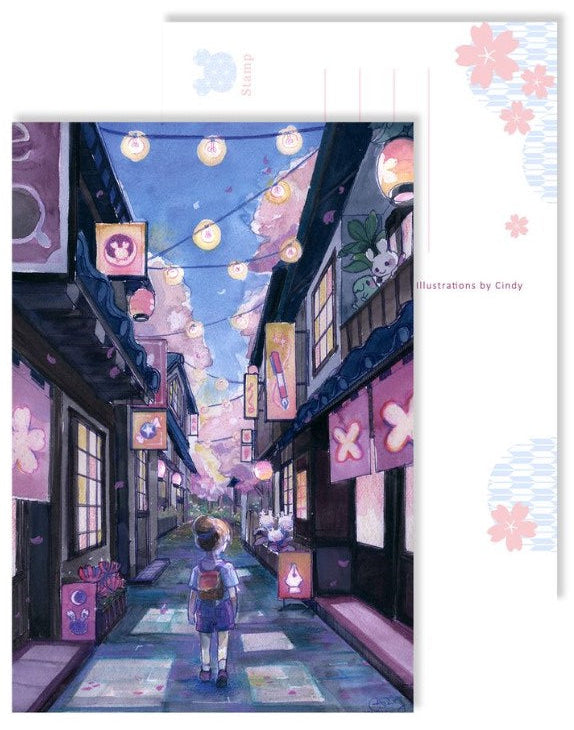 EsterBrook x SakuraDragon - Set 3 Postales - Sakura Street