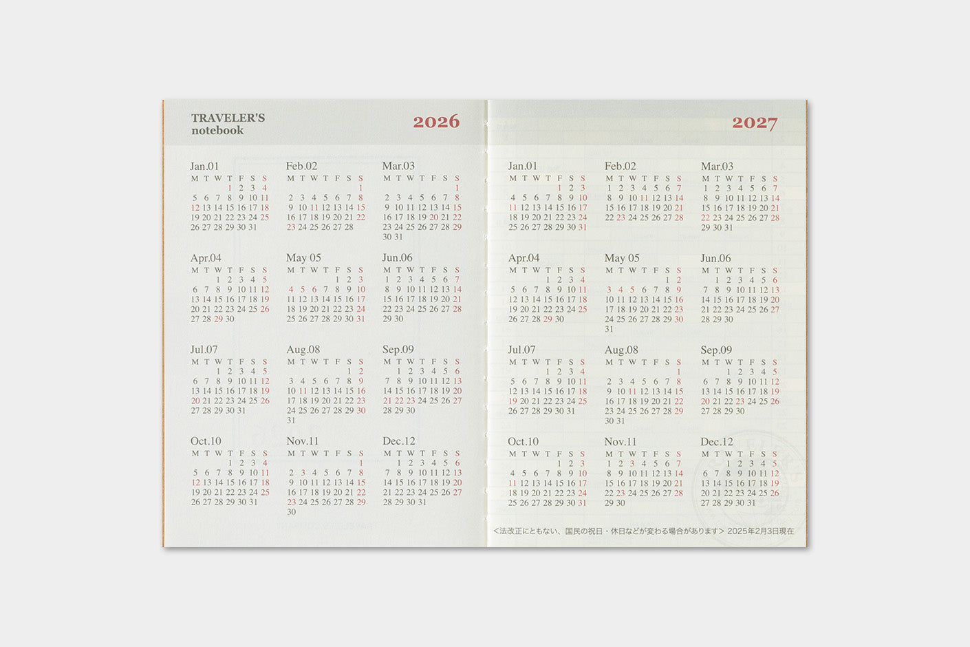 Traveler's Company - Agenda Mensual PASSPORT - The Traveler's Spirit