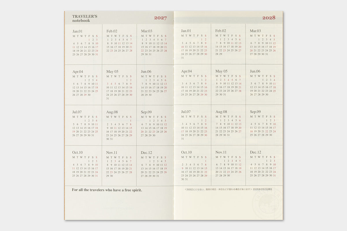 Traveler's Company - Agenda Mensual REGULAR 2027