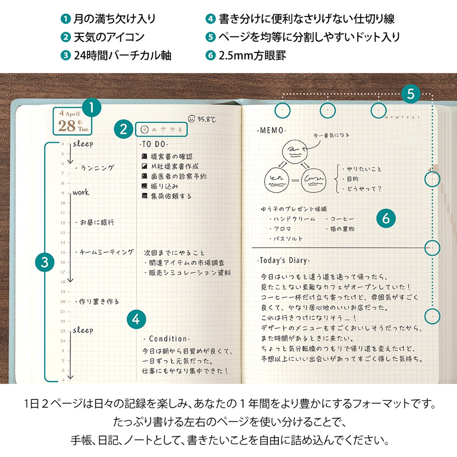 Midori - Agenda Diaria 2026 - Blue Green  - Diary Hibino A6