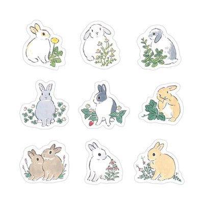 Papier Platz - Pegatinas Flake Sticker - Rabbit and Wildflowers