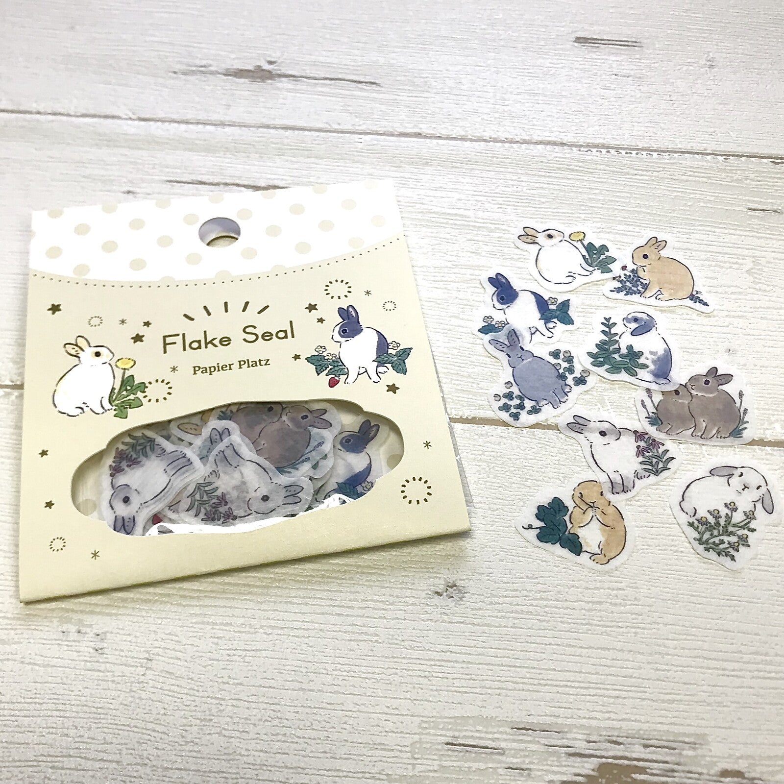 Papier Platz - Pegatinas Flake Sticker - Rabbit and Wildflowers