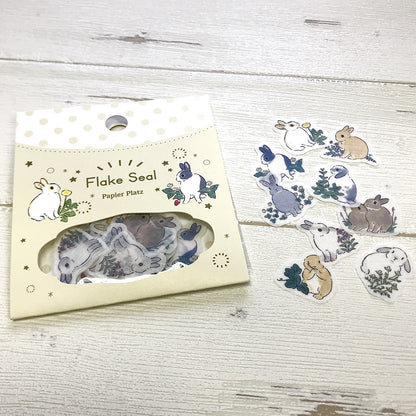 Papier Platz - Pegatinas Flake Sticker - Rabbit and Wildflowers
