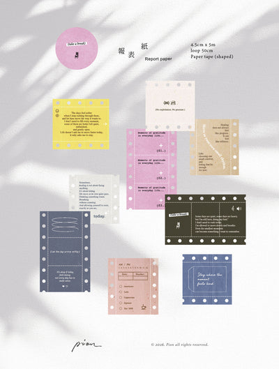 PION - Washi Tape 45 mm - Report Paper - Paper Tape Shaped