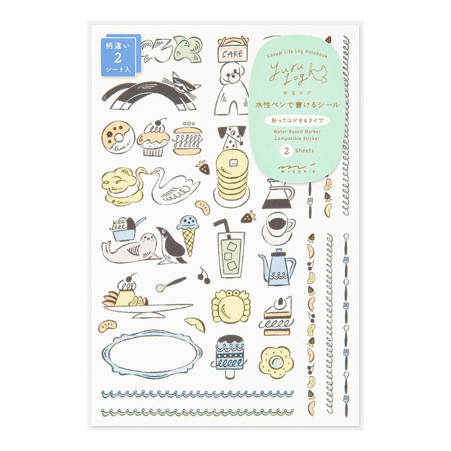 Midori - Pegatinas 2 hojas YURU LOG - Sweets & Animals