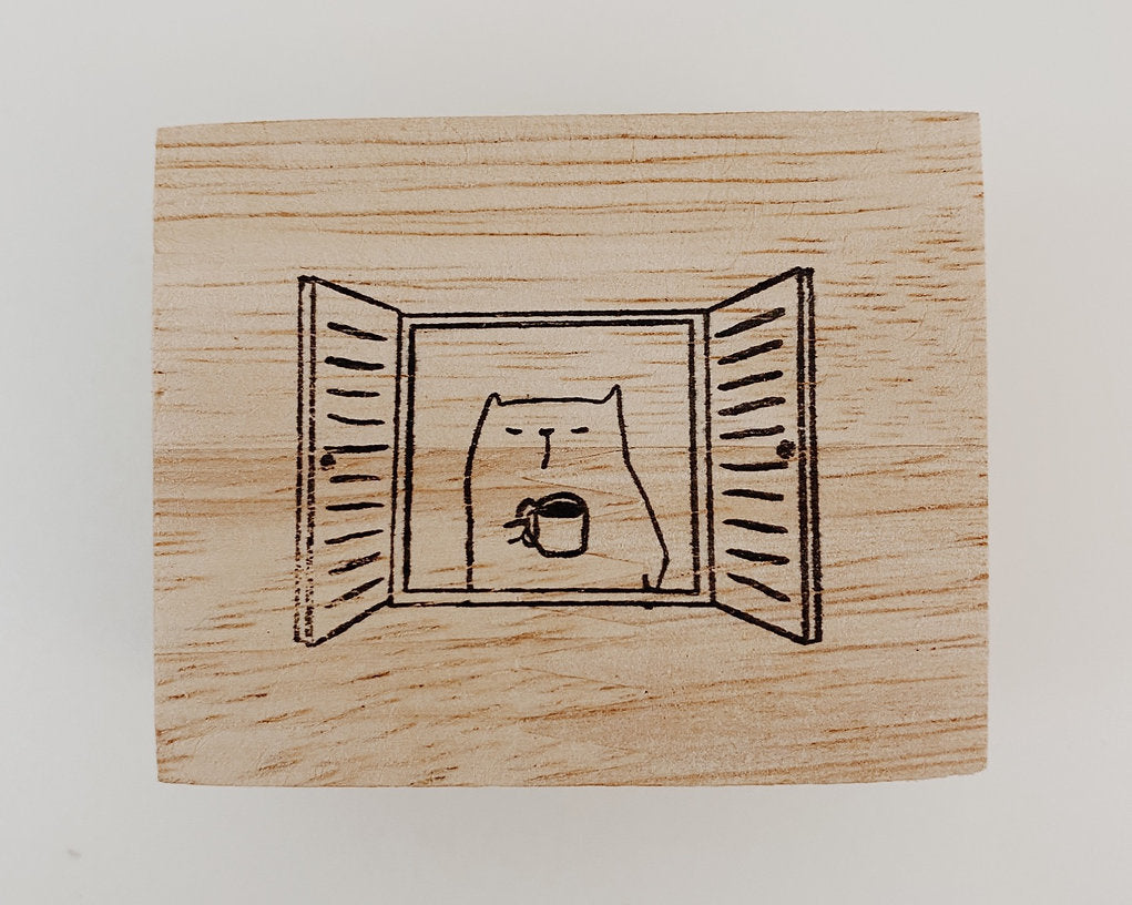 CatDoo - Sello de madera - Coffee by the window