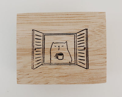 CatDoo - Sello de madera - Coffee by the window