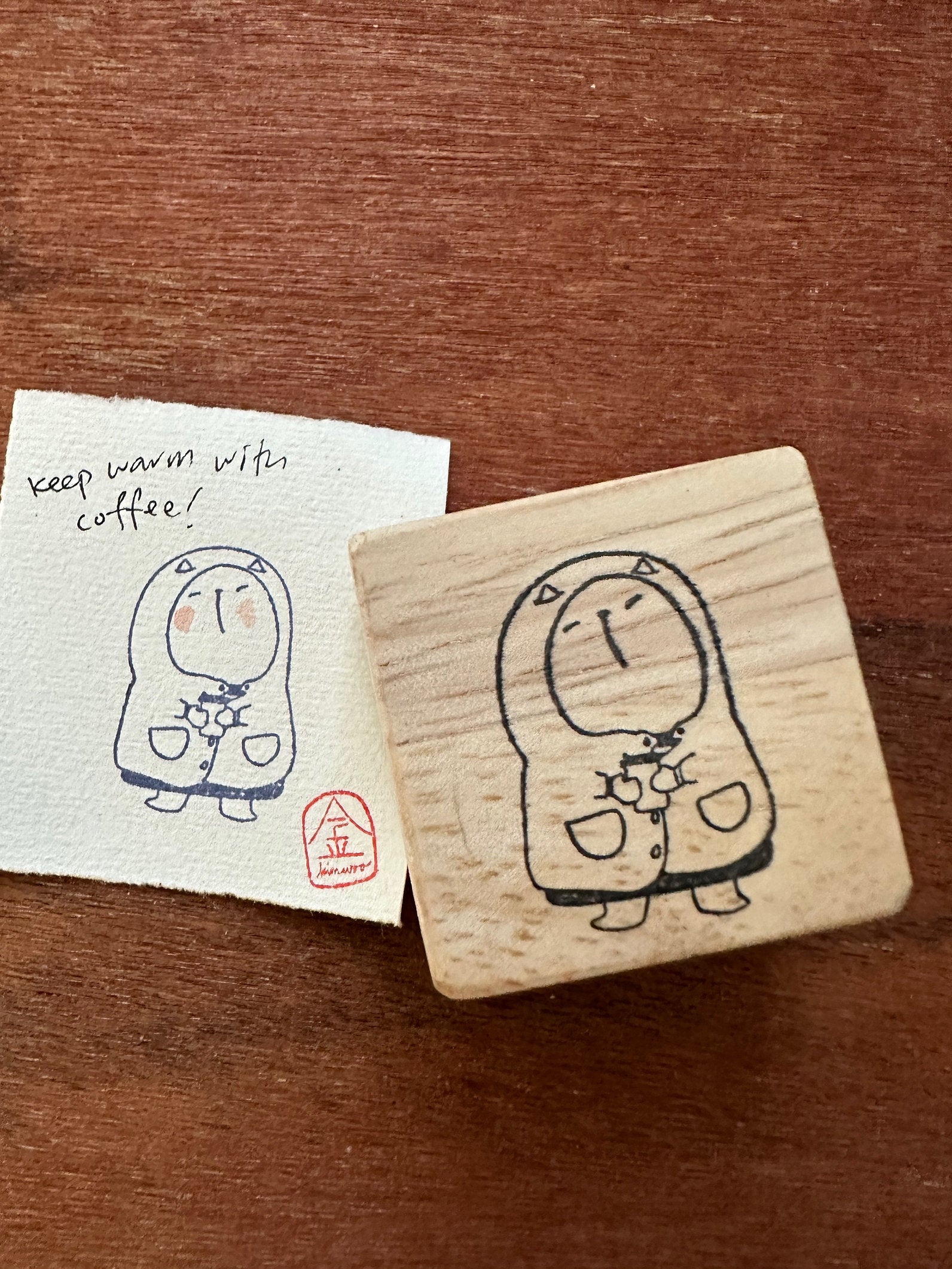 CatDoo - Sello de madera - Keep Warm w Coffee
