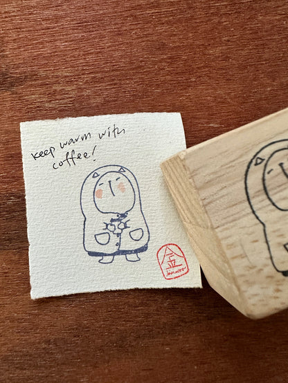 CatDoo - Sello de madera - Keep Warm w Coffee