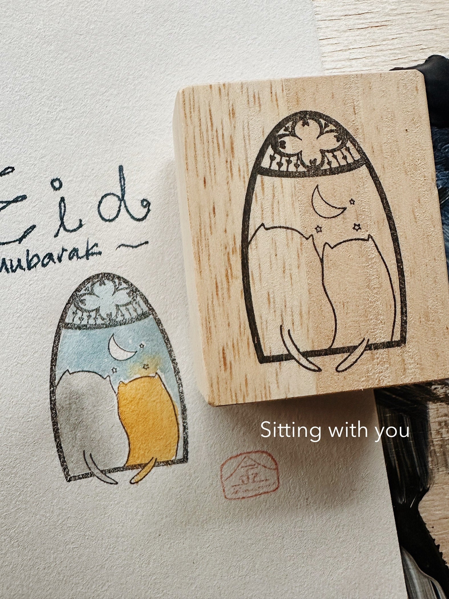 CatDoo - Sello de madera - Sitting with you
