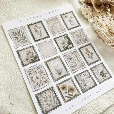 Leela Journals - Hoja de Pegatinas - Vintage Postage Stamps