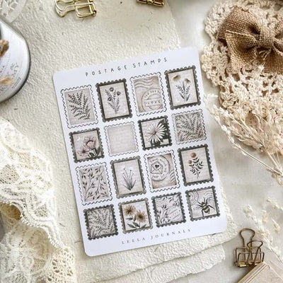 Leela Journals - Hoja de Pegatinas - Vintage Postage Stamps