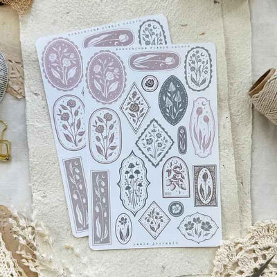 Leela Journals - Hoja de Pegatinas - Monochrome Stamps Pastel