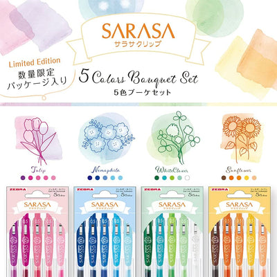Zebra - Set 5 Bolígrafos 0.5mm SARASA Clip - White Clover Bouquet