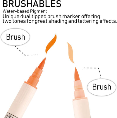 Kuretake - Set 6 Rotuladores Doble Punta Pincel - Bright - Brushables ZIG