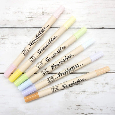 Kuretake - Set 6 Rotuladores Doble Punta Pincel - Pastel - Brushables ZIG
