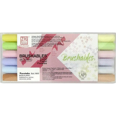 Kuretake - Set 6 Rotuladores Doble Punta Pincel - Pastel - Brushables ZIG