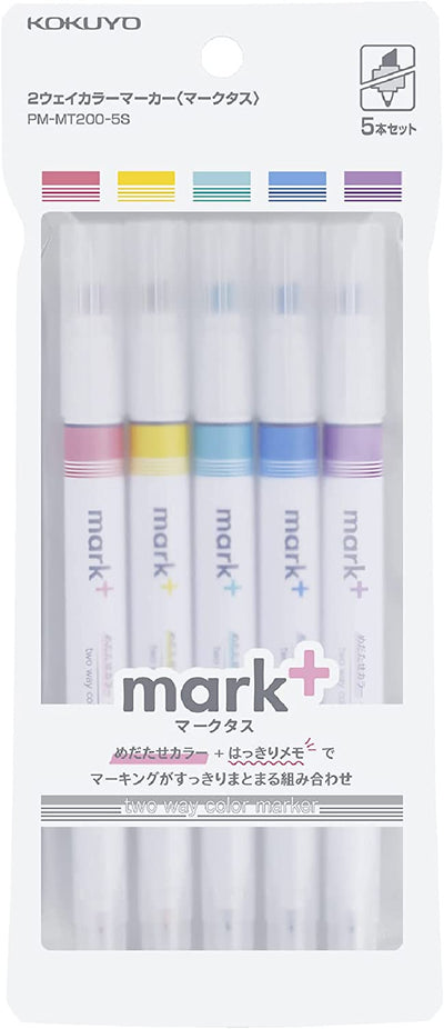 Kokuyo - Set 5 Marcadores Punta Doble - Blanco - Mark+