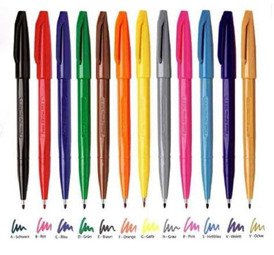 Pentel - Set 12 Brush Sign Pen - Clásicos
