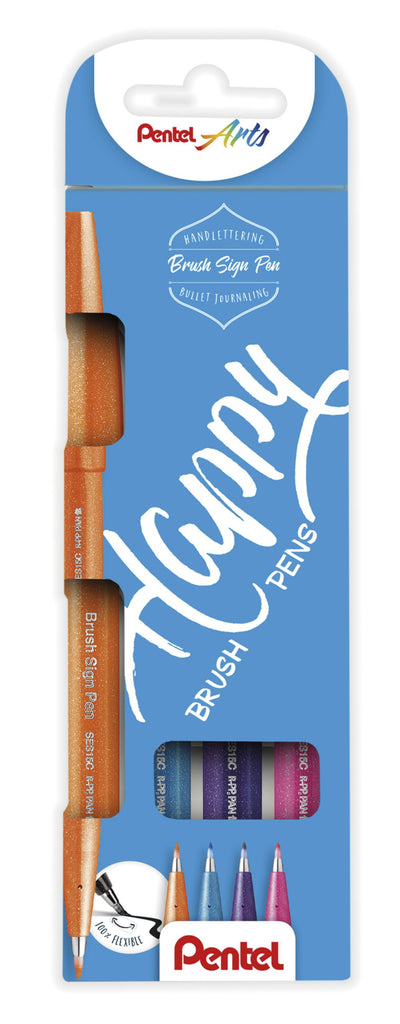 Pentel - Estuche 4 Brush Sign Pen - Happy