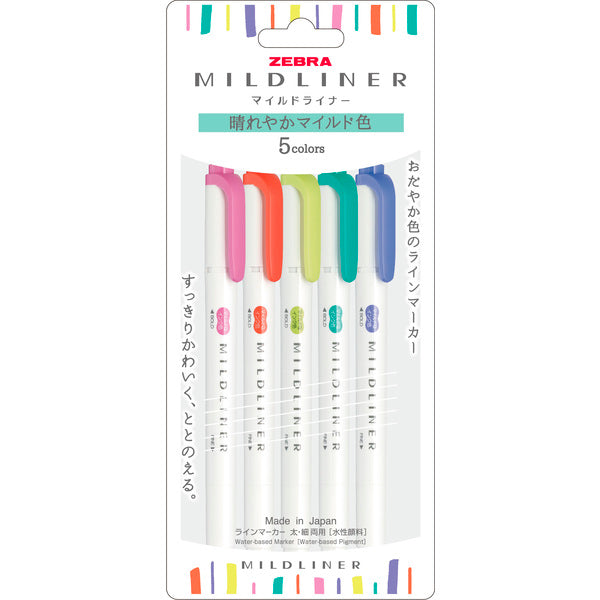 Zebra - Set 5 Marcadores Punta Doble - MILDLINER - Bright