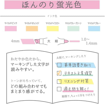 Zebra - Set 5 Marcadores Punta Doble - MILDLINER - Flourescent