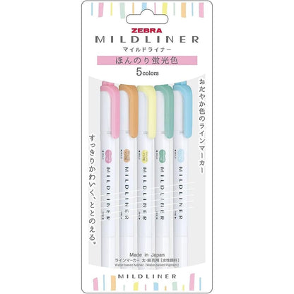 Zebra - Set 5 Marcadores Punta Doble - MILDLINER - Flourescent