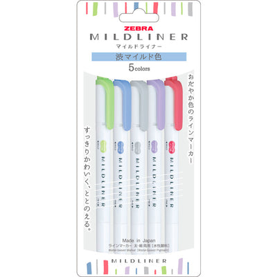 Zebra - Set 5 Marcadores Punta Doble - MILDLINER - Astringent