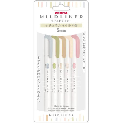 Zebra - Set 5 Marcadores Punta Doble - MILDLINER - Natural