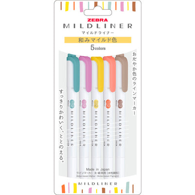 Zebra - Set 5 Marcadores Punta Doble - MILDLINER - Soothing