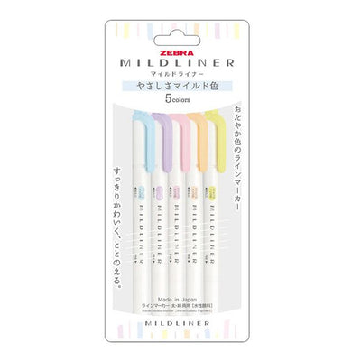 Zebra - Set 5 Marcadores Punta Doble - MILDLINER - Gentle