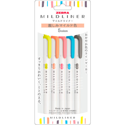 Zebra - Set 5 Marcadores Punta Doble - MILDLINER - Friendly